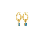 Emerald Cut Blue Topaz Hoop Charm
