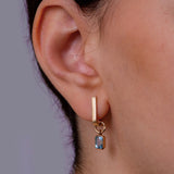 Emerald Cut Blue Topaz Hoop Charm