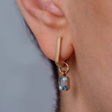 Emerald Cut Blue Topaz Hoop Charm