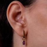 Emerald Cut Amethyst Hoop Charm