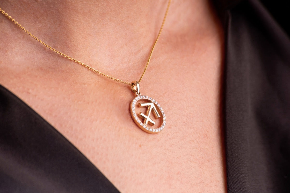 Halo Zodiac Sign Diamond Pendant