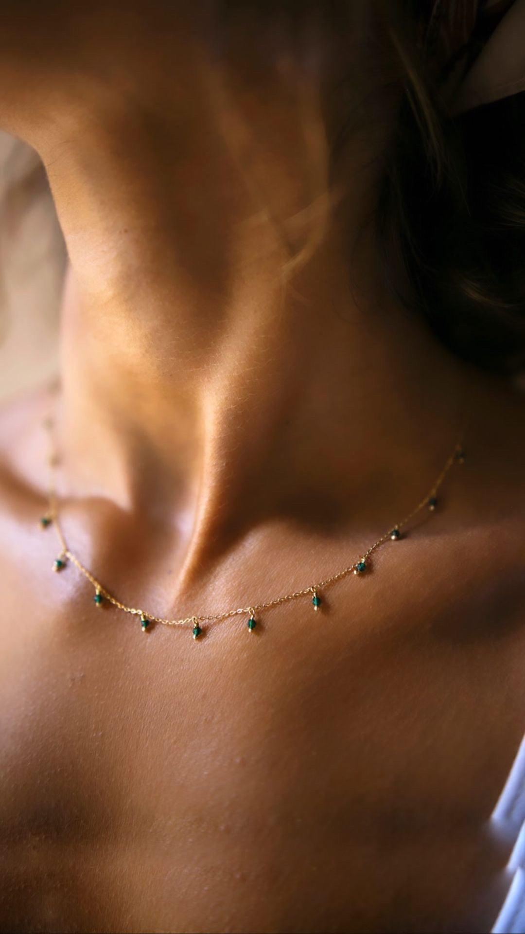Green Jade Beaded Drop Necklace - CIEL
